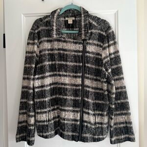 Lucky Brand Jacket Harper Black Plaid Moto Knit Sweater Womens Size 2X  Y2K
